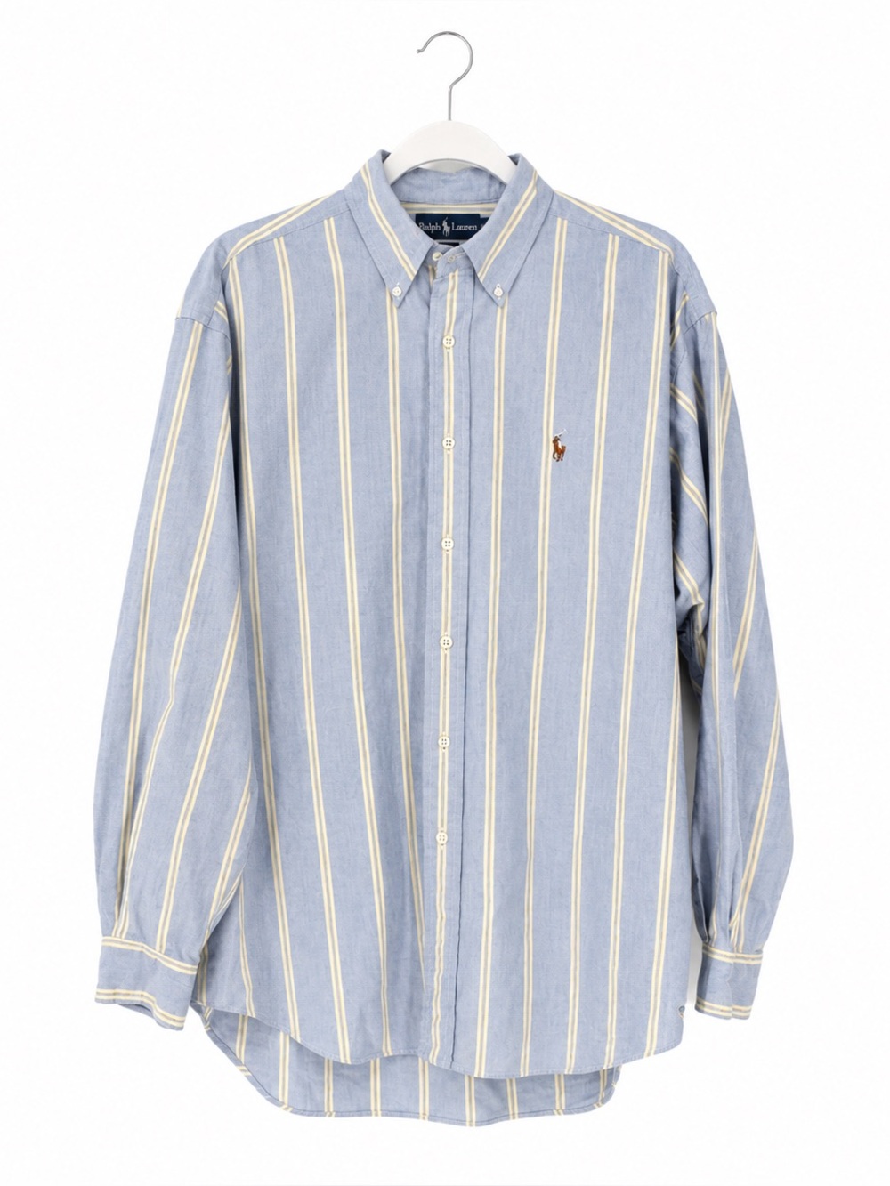Vintage Ralph Lauren BLAIRE Button Down Oxford Shirt Men’s M Light Blue Stripe